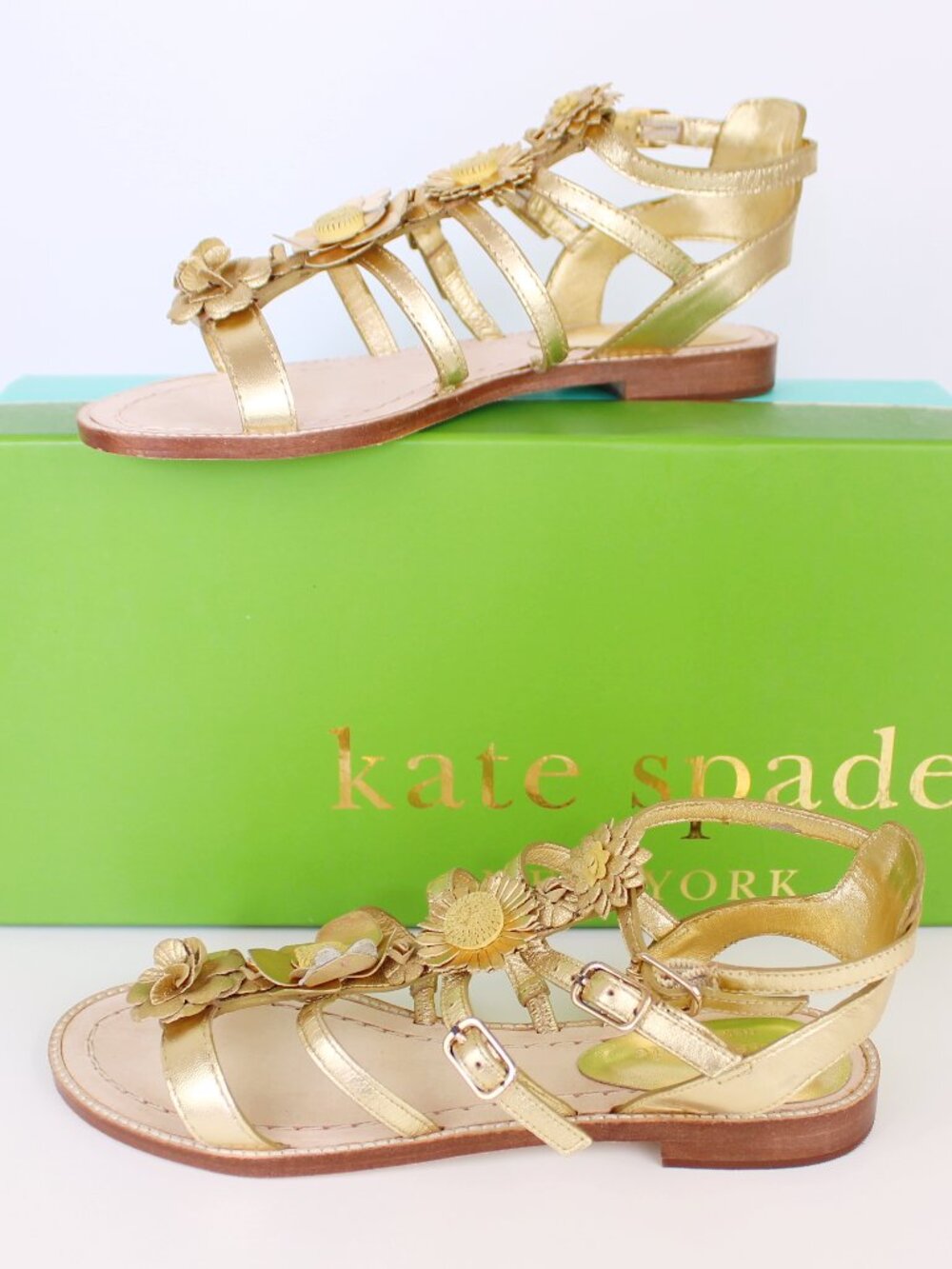 NEW Kate Spade Floral Sandal, Gold, US 5.5